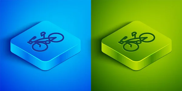 Isometrische Linie Fahrradsymbol Isoliert Auf Blauem Und Grünem Hintergrund Radrennen — Stockvektor