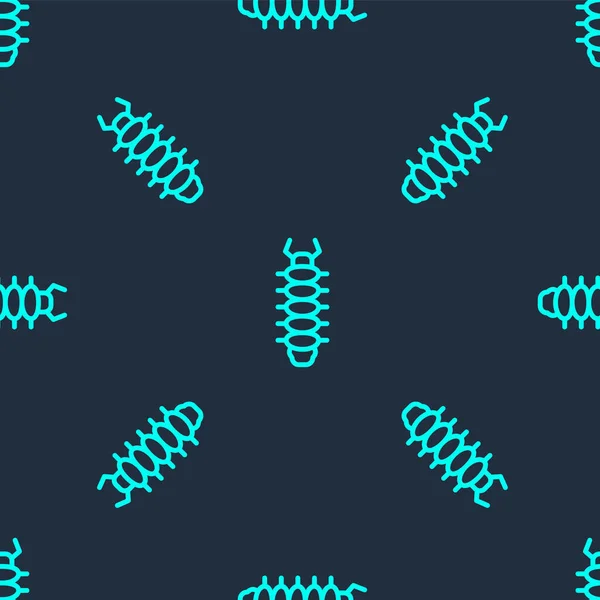 Grön Linje Centipede Insekt Ikon Isolerad Sömlös Mönster Blå Bakgrund — Stock vektor