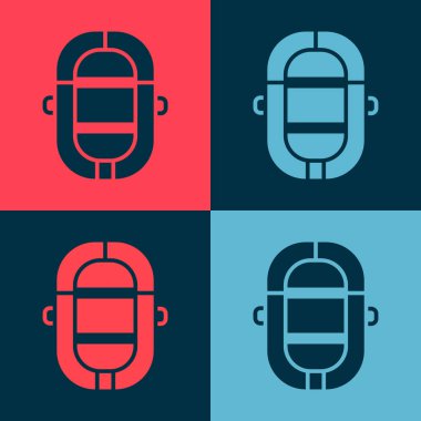 Pop Art Rafting tekne simgesi renk arkaplanında izole edildi. Şişme bot. Su sporları, ekstrem sporlar, tatil, tatil. Vektör İllüstrasyonu.