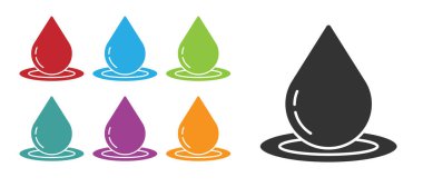 Siyah Su bırakma simgesi beyaz arkaplanda izole edildi. Simgeleri renklendirin. Vektör İllüstrasyonu.