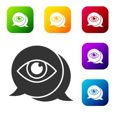 Siyah göz tarama simgesi beyaz arkaplanda izole edildi. Göz taraması yapılıyor. Güvenlik kontrol sembolü. Siber göz işareti. Renkli kare düğmelerle simgeleri ayarla. Vektör.