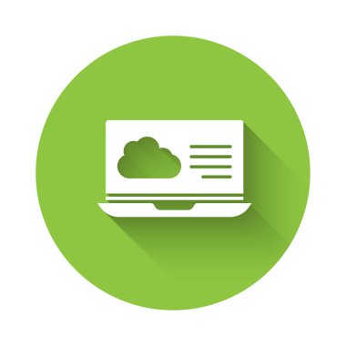 Beyaz Hava tahminleri ikonu uzun gölgeli izole edildi. Yeşil daire düğmesi. Vektör.