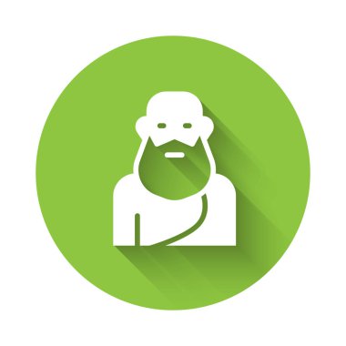 Beyaz Sokrates simgesi uzun gölgeli izole edilmiş. Sokrat Antik Yunan Atinası Antik Felsefe. Yeşil daire düğmesi. Vektör.