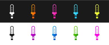 Ortaçağ kılıç simgesini siyah beyaz arkaplanda izole et. Ortaçağ silahı. Vektör.