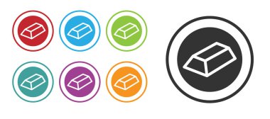 Beyaz arkaplanda siyah altın çubuk simgesi izole edildi. Bankacılık işi konsepti. Simgeleri renklendirin. Vektör.