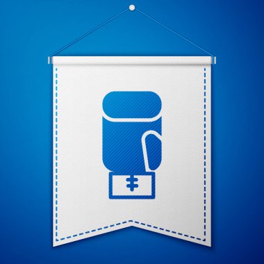 Mavi arka planda mavi boks eldiveni simgesi izole edildi. Beyaz flama şablonu. Vektör.