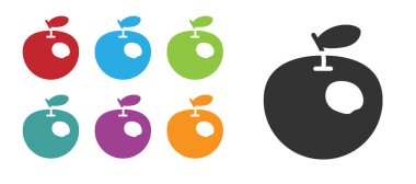 Siyah, genetik olarak modifiye edilmiş elma ikonu beyaz arka planda izole edilmiş. GDO meyvesi. Simgeleri renklendirin. Vektör.