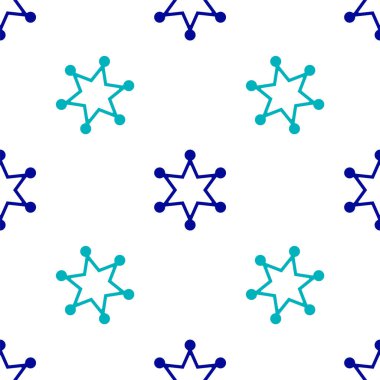 Mavi Hexagram Şerif ikonu beyaz arka planda kusursuz desen tespit etti. Polis rozeti ikonu. Vektör.