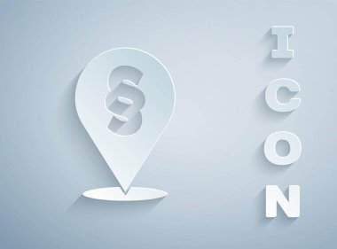 Kağıt kesimi konum yasası simgesi gri arkaplanda izole edildi. Kağıt sanatı tarzı. Vektör.