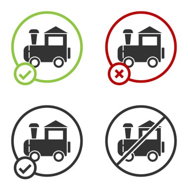 Siyah oyuncak tren ikonu beyaz arkaplanda izole edildi. Çember düğmesi. Vektör.