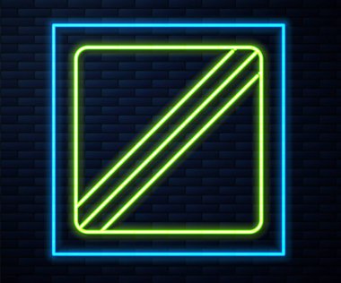 Parlayan neon hattı dikiş kalıbı simgesi tuğla duvar arka planında izole edildi. Dikiş için işaretler. Vektör İllüstrasyonu.