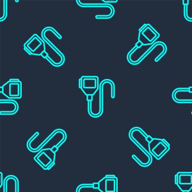 Yeşil çizgi telsiz ikonu mavi arkaplandaki kusursuz deseni izole etti. Taşınabilir radyo vericisi simgesi. Radyo alıcı-vericisi işareti. Vektör.