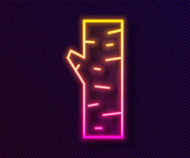Parlayan neon hattı Birch ağacı simgesi siyah arkaplanda izole edildi. Vektör.