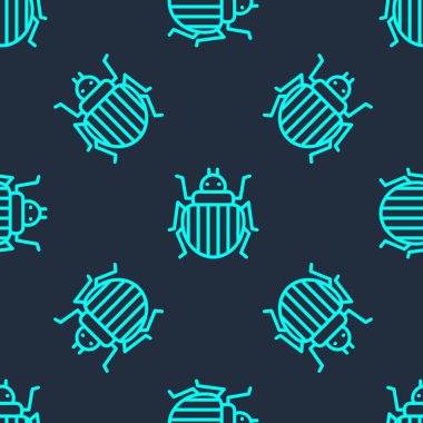 Yeşil çizgi Colorado böceği ikonu mavi arka planda izole edilmiş pürüzsüz desen. Vektör.
