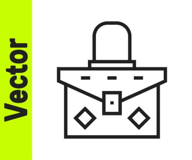 Beyaz arkaplanda siyah çizgi el çantası simgesi izole edildi. Kadın el çantası işareti. Glamour günlük bagaj sembolü. Vektör.