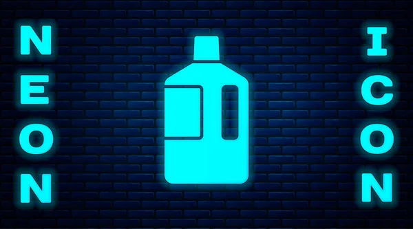 Glowing Neon Big Bottle Clean Water Icon Isolated Brick Wall — Stock Vector