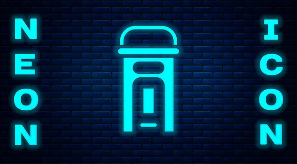 Glowing Neon London Phone Booth Icon Isolated Brick Wall Background — Stock Vector