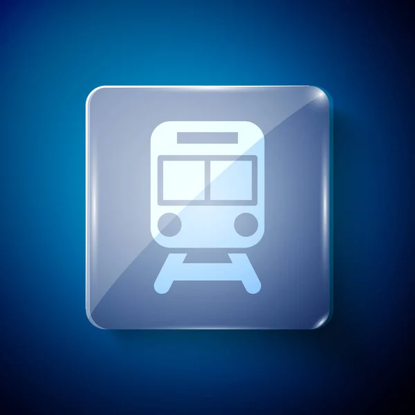 Icono Tren Blanco Ferrocarril Aislado Sobre Fondo Azul Símbolo Transporte — Vector de stock