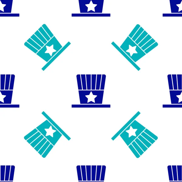 Blue Patriotic American Top Hat Icon Isolated Seamless Pattern White — Stock Vector