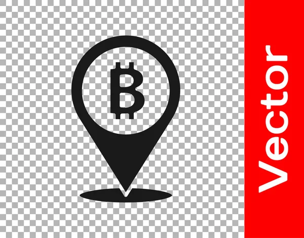 Black Location Bitcoin Ikon Elszigetelt Átlátszó Háttérrel Fizikai Aprópénz Blokkolólánc — Stock Vector