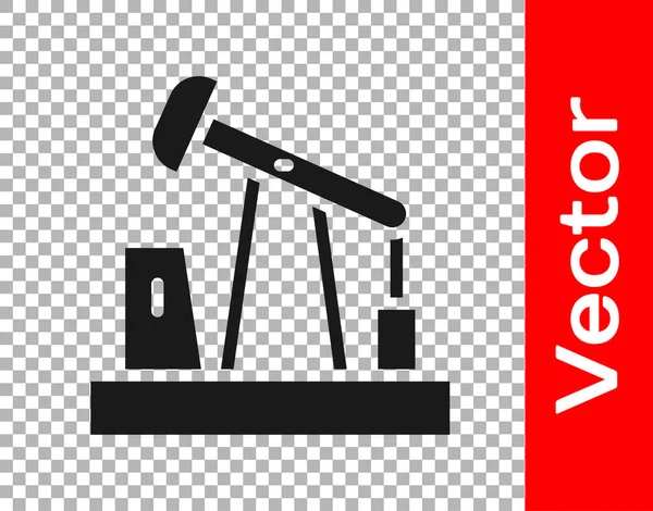 Black Oil Pump Pump Jack Icon Isolated Transparent Background Oil — Stock Vector