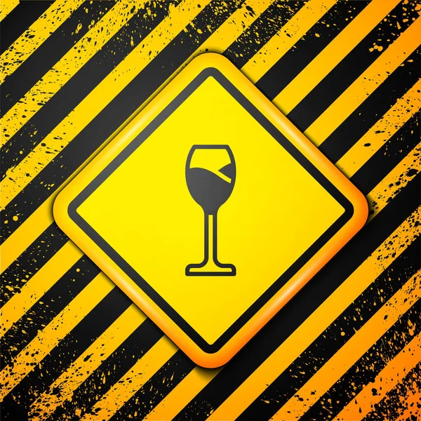 Schwarzweinglas Symbol Isoliert Auf Gelbem Hintergrund Weinglas Ikone Kelch Symbol — Stockvektor
