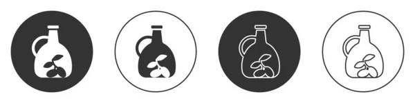 Zwarte Fles Olijfolie Pictogram Geïsoleerd Witte Achtergrond Kan Met Olijfolie — Stockvector