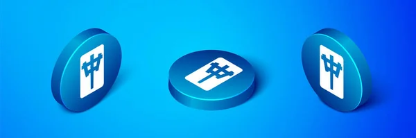 Icono Piezas Isométricas Mahjong Aislado Sobre Fondo Azul Mahjong Chino — Vector de stock