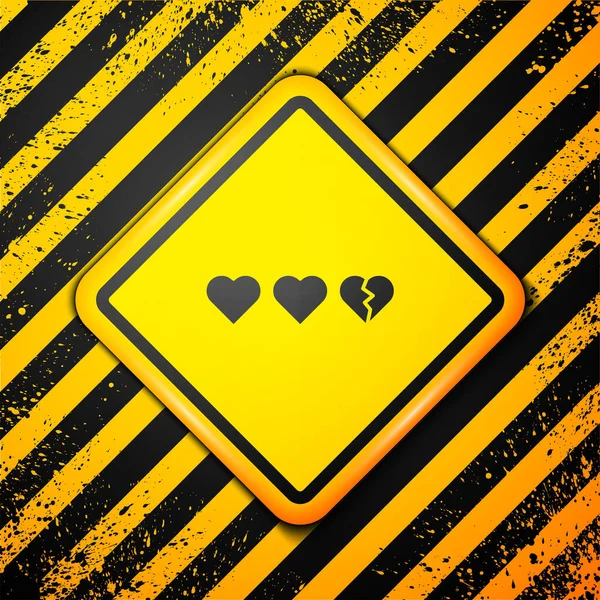 Corazones Negros Para Icono Del Juego Aislado Sobre Fondo Amarillo — Vector de stock