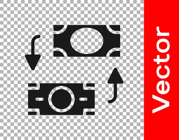 Icône Échange Argent Noir Isolé Sur Fond Transparent Symbole Transfert — Image vectorielle