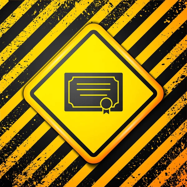 Das Schwarze Symbol Der Zertifikatsvorlage Ist Auf Gelbem Hintergrund Isoliert — Stockvektor