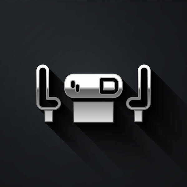 Silver Poker table icon isolated on black background. Long shadow style. Vector.