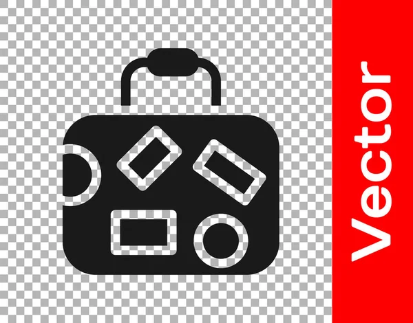 Black Suitcase Travel Icon Isolated Transparent Background Traveling Baggage Sign — Stock Vector