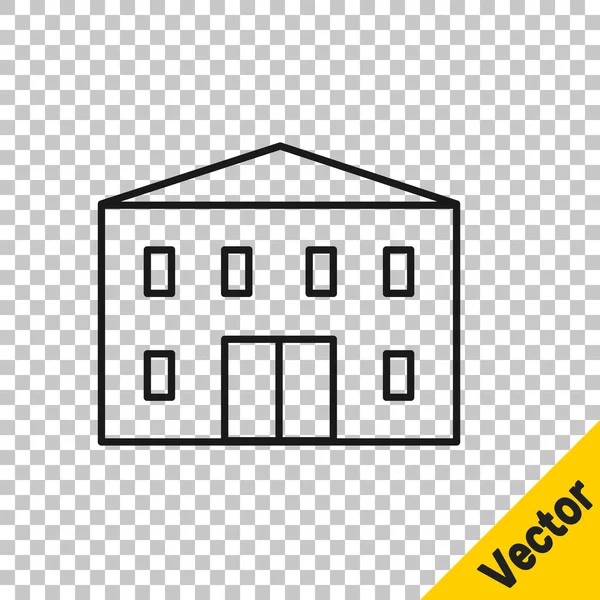 Zwarte Lijn Schoolgebouw Pictogram Geïsoleerd Transparante Achtergrond Vector Illustratie — Stockvector