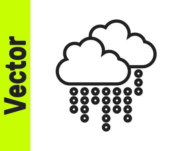 Nube Línea Negra Con Icono Lluvia Aislado Sobre Fondo Blanco — Vector de stock