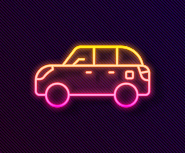 Glödande Neon Line Hatchback Bil Ikon Isolerad Svart Bakgrund Vektor — Stock vektor