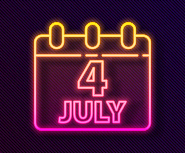 Zářící Neonový Řádek Den Kalendář Datem Července Ikona Izolované Černém — Stockový vektor