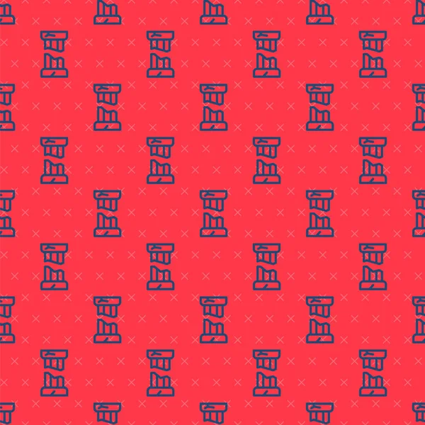 Mavi çizgi Kırık antik sütun simgesi kırmızı arkaplanda izole edilmiş pürüzsüz desen. Vektör.