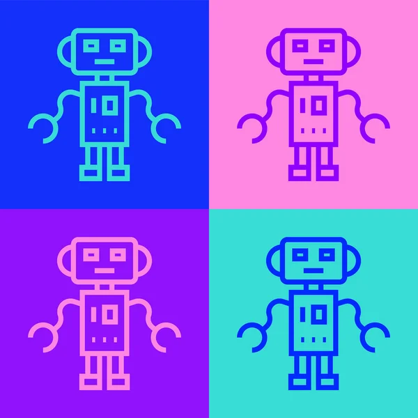 Поп Арт Линии Робот Игрушки Значок Изолирован Цветном Фоне Вектор — стоковый вектор