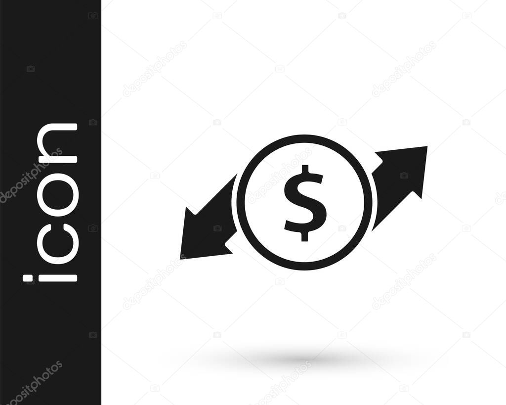 Grey Financial growth and dollar coin icon isolated on white background. Increasing revenue.  Vector Illustration.