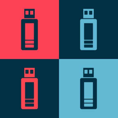 Pop art USB flash disk simgesi renk arkaplanında izole edildi. Vektör.