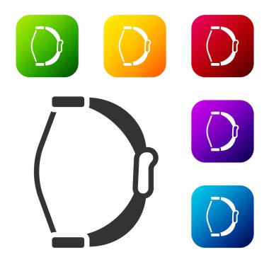 Siyah Yay oyuncak simgesi beyaz arkaplanda izole edildi. Renkli kare düğmelerle simgeleri ayarla. Vektör.