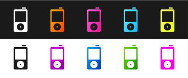 Müzik çalar simgesini siyah ve beyaz arkaplanda izole et. Taşınabilir müzik cihazı. Vektör.