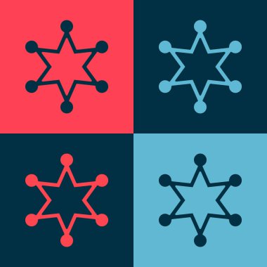 Pop Art Hexagram Şerifi ikonu renkli arka planda izole edilmiş. Polis rozeti ikonu. Vektör.