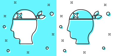 Korsan Kaptan simgesi yeşil ve beyaz arka planda izole edildi. Rastgele dinamik şekiller. Vektör.