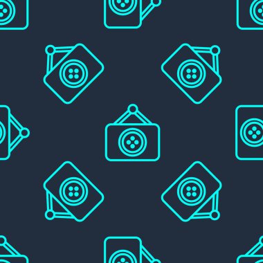 Yeşil çizgi Terzi ikonu mavi arka planda izole edilmiş pürüzsüz desen. Vektör İllüstrasyonu.