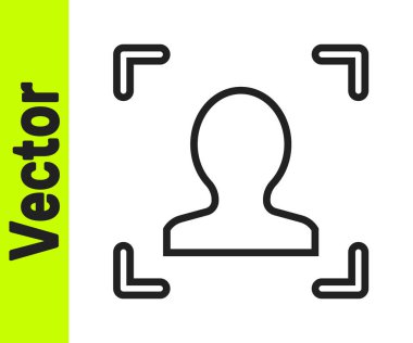 Beyaz arkaplanda siyah çizgi yüz tanıma simgesi izole edildi. Yüz tanımlama simgesi. Yüz tanıma. Siber güvenlik kavramı. Vektör.