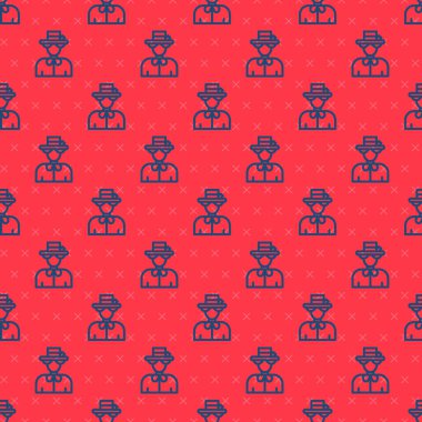 Kraliçe Elizabeth ikonunun mavi çizgisi silueti kırmızı arkaplanda kusursuz desen izole etti. Vektör.