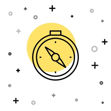 Siyah çizgi pusula simgesi beyaz arkaplanda izole edildi. Rüzgâr yön bulma sembolü. Rüzgar gül işareti. Rastgele dinamik şekiller. Vektör.