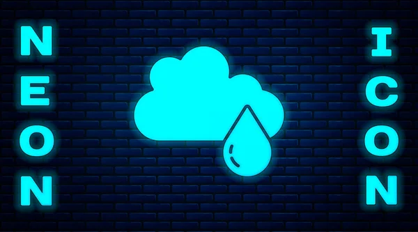 Parlayan Neon Bulutu Tuğla Duvar Arkasında Izole Edilmiş Yağmur Ikonu — Stok Vektör